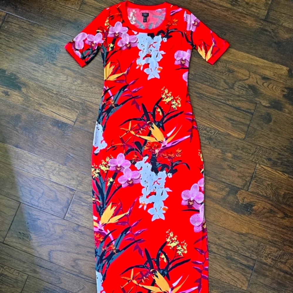 Vibrant Red Floral Maxi Dress XS-S